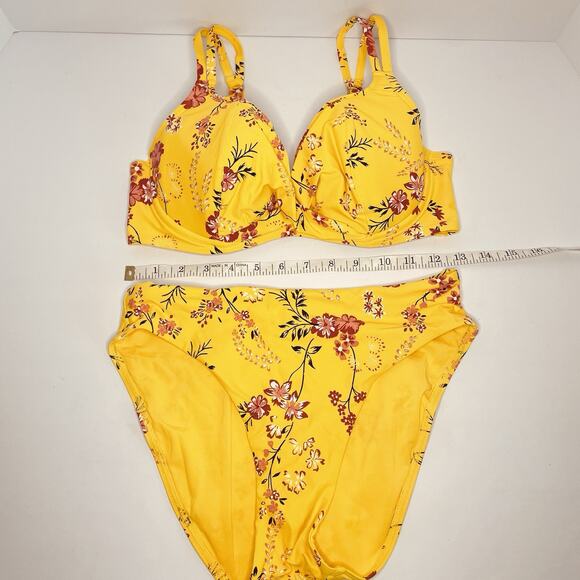 EUC Birdsong Hibiscus Wrap Bikini SET- Yellow Floral High Waist Beach 34D/Small‎ - Picture 1 of 9